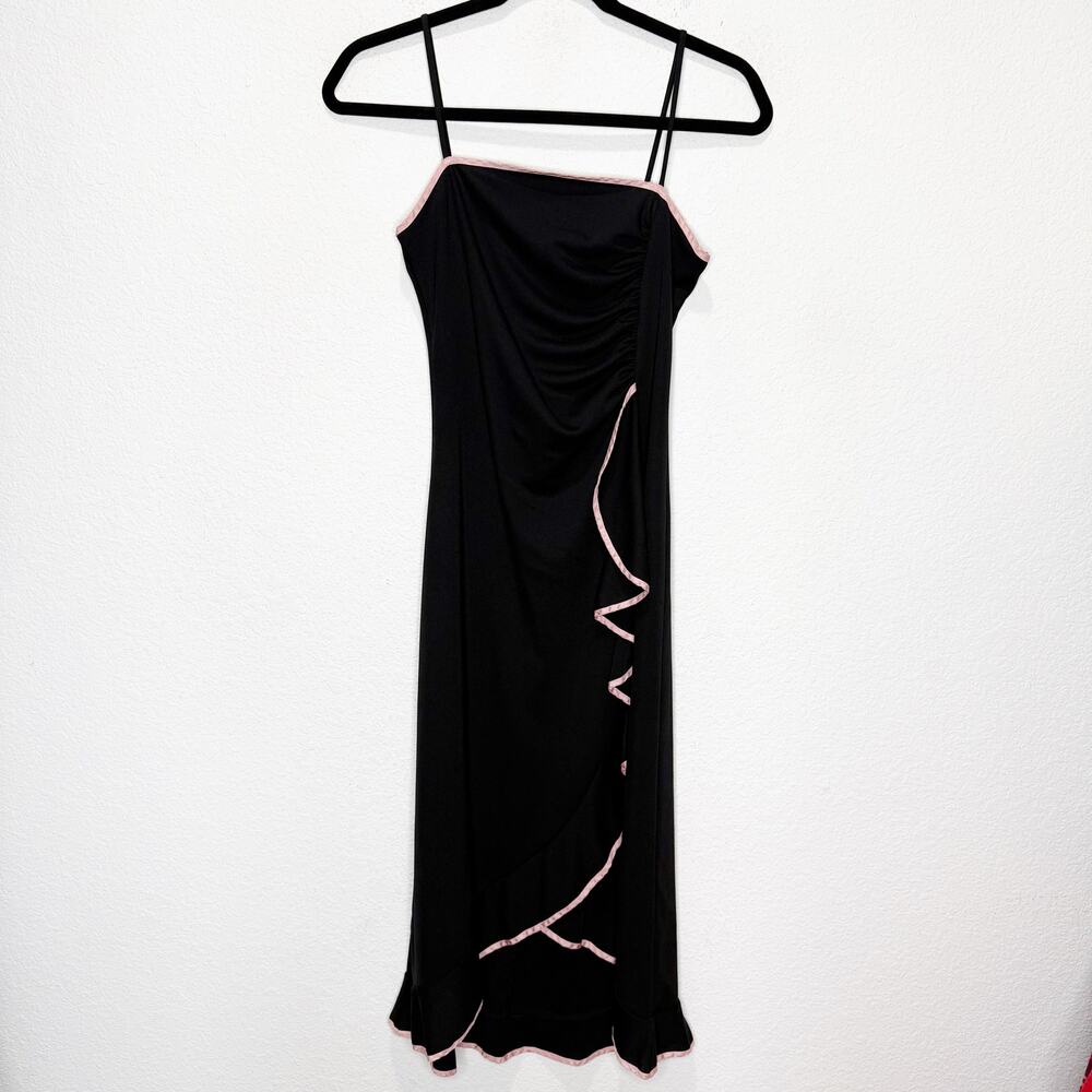 Taboo Y2K Ruffle Pink Trim Dress Whimsigoth Grunge